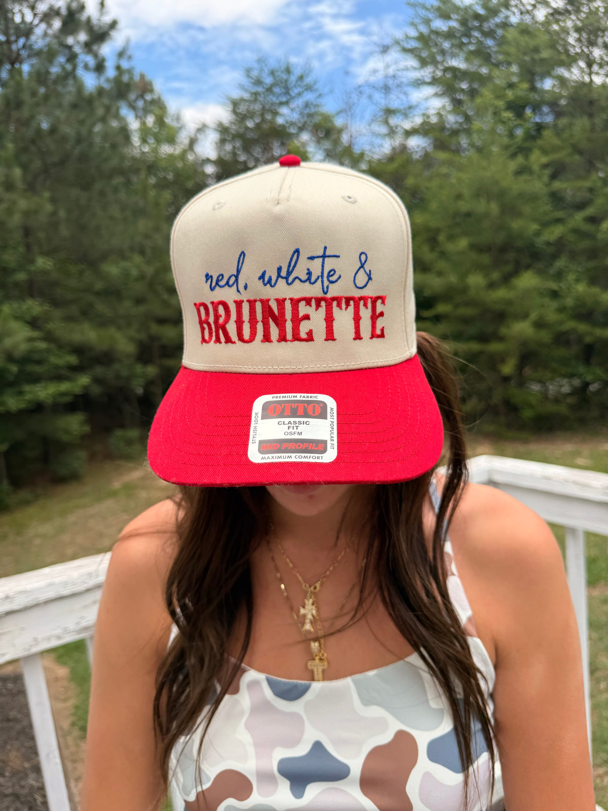 Red White & Brunette Hat