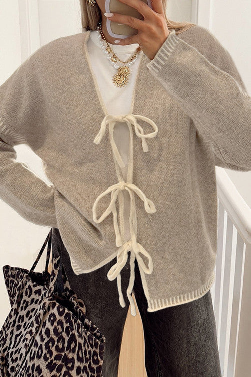 Pale Khaki shoulder chunky cardigan