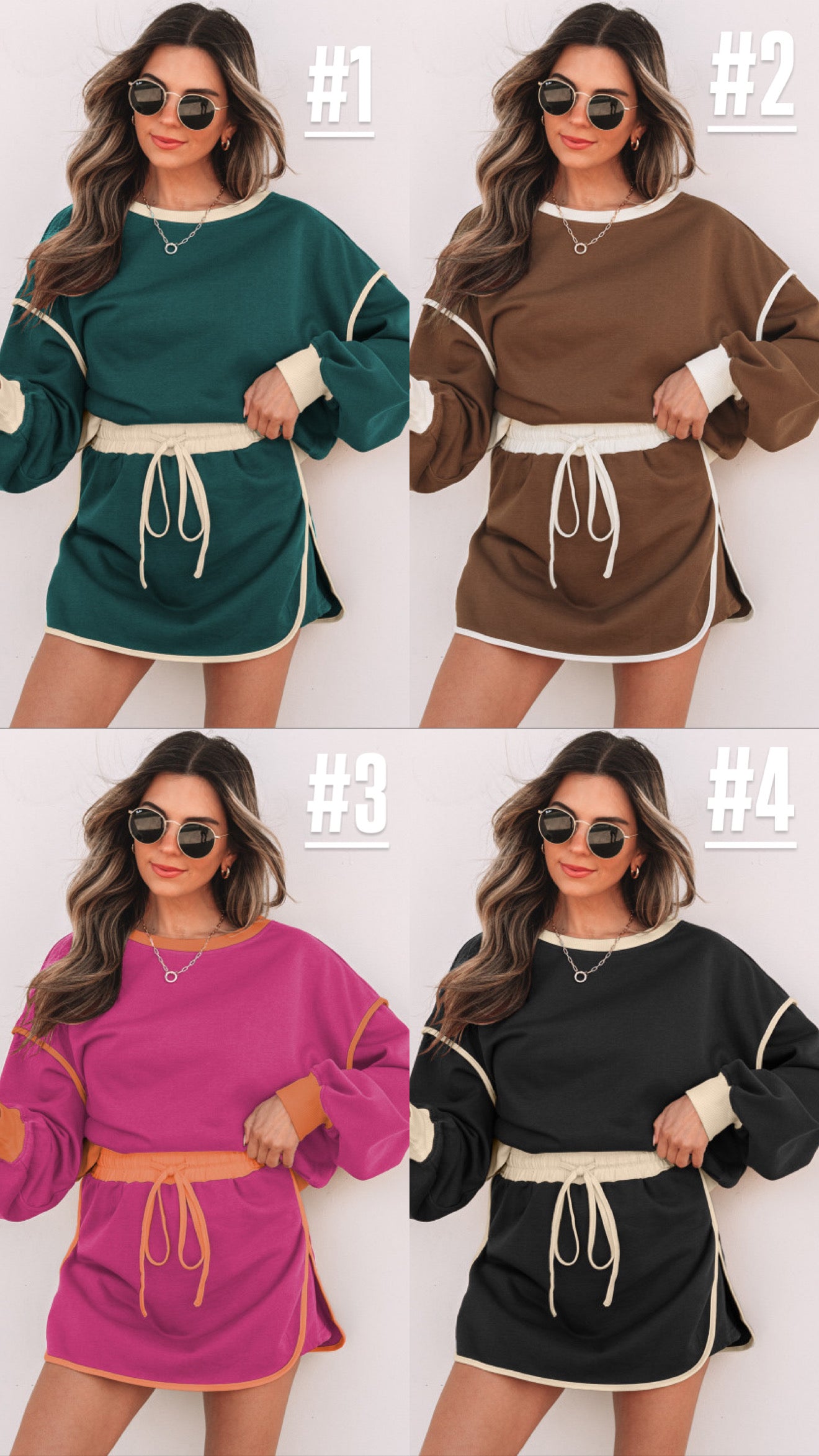 Black loose pullover and lace up waist skort set
