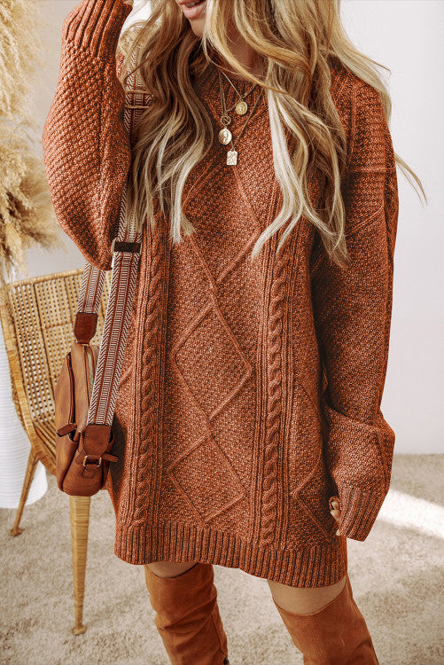 Coffee Knit loose fit sweater dress