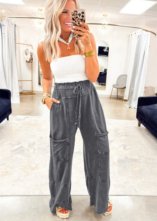 Wash lace up flare pants