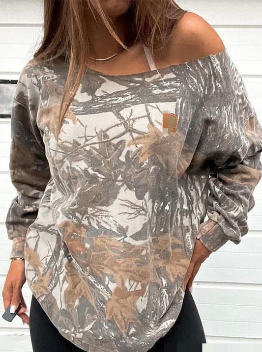 Off shoulder camo long sleeve