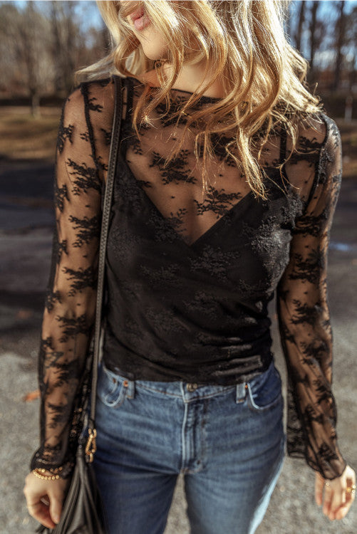 Black lace long sleeve blouse