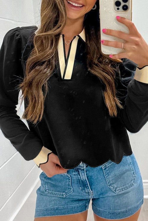 Black sleeve collard top