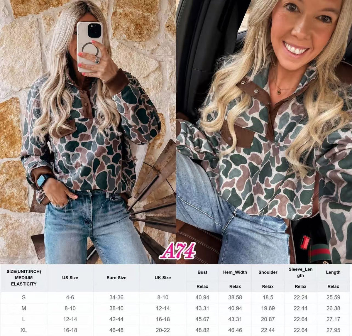 Camo Button Crew-Neck