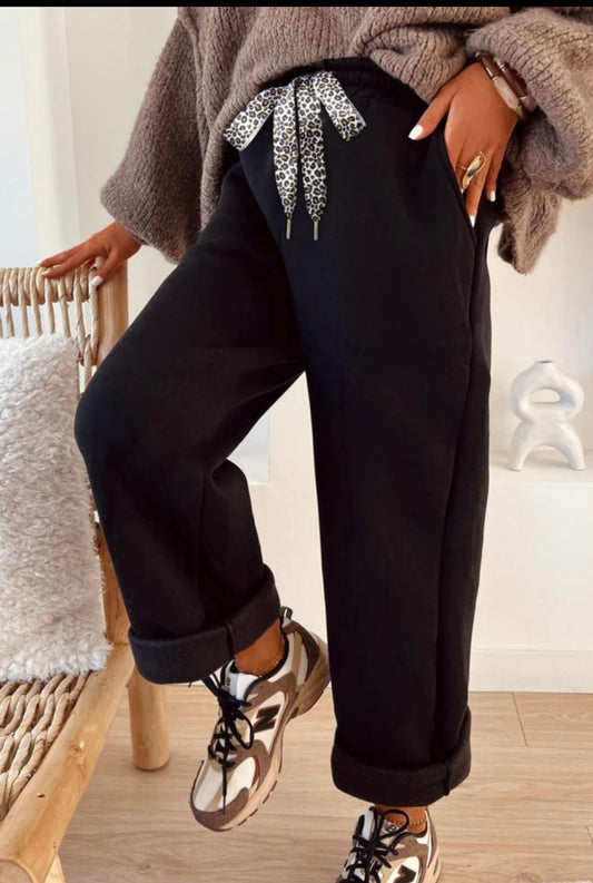 Coffee leopard solid pants