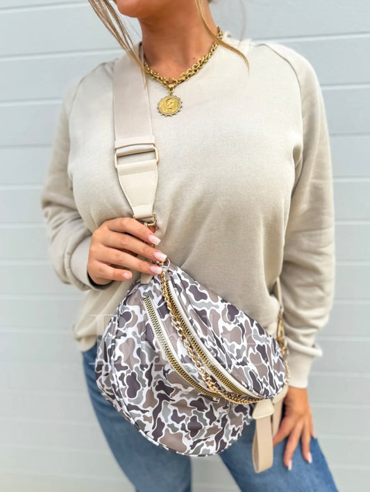 Camo double zipper crossbody bag