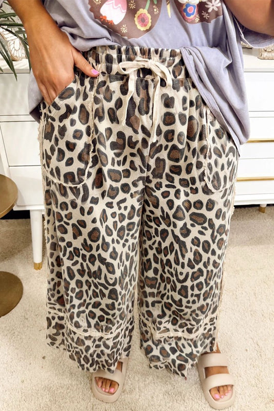 Leopard print wide leg pants