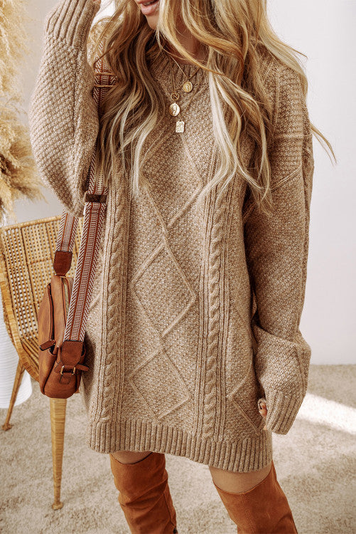 Coffee Knit loose fit sweater dress