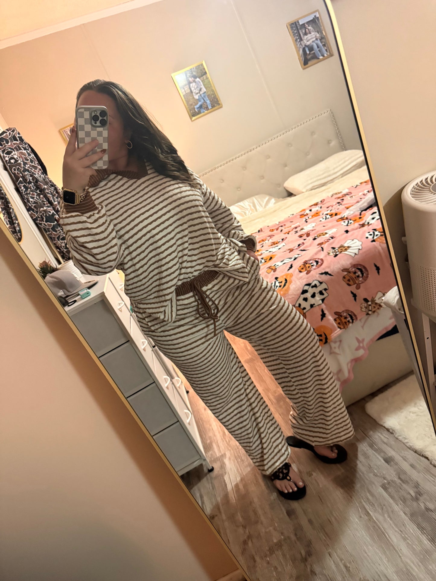 Khaki stripped fall set