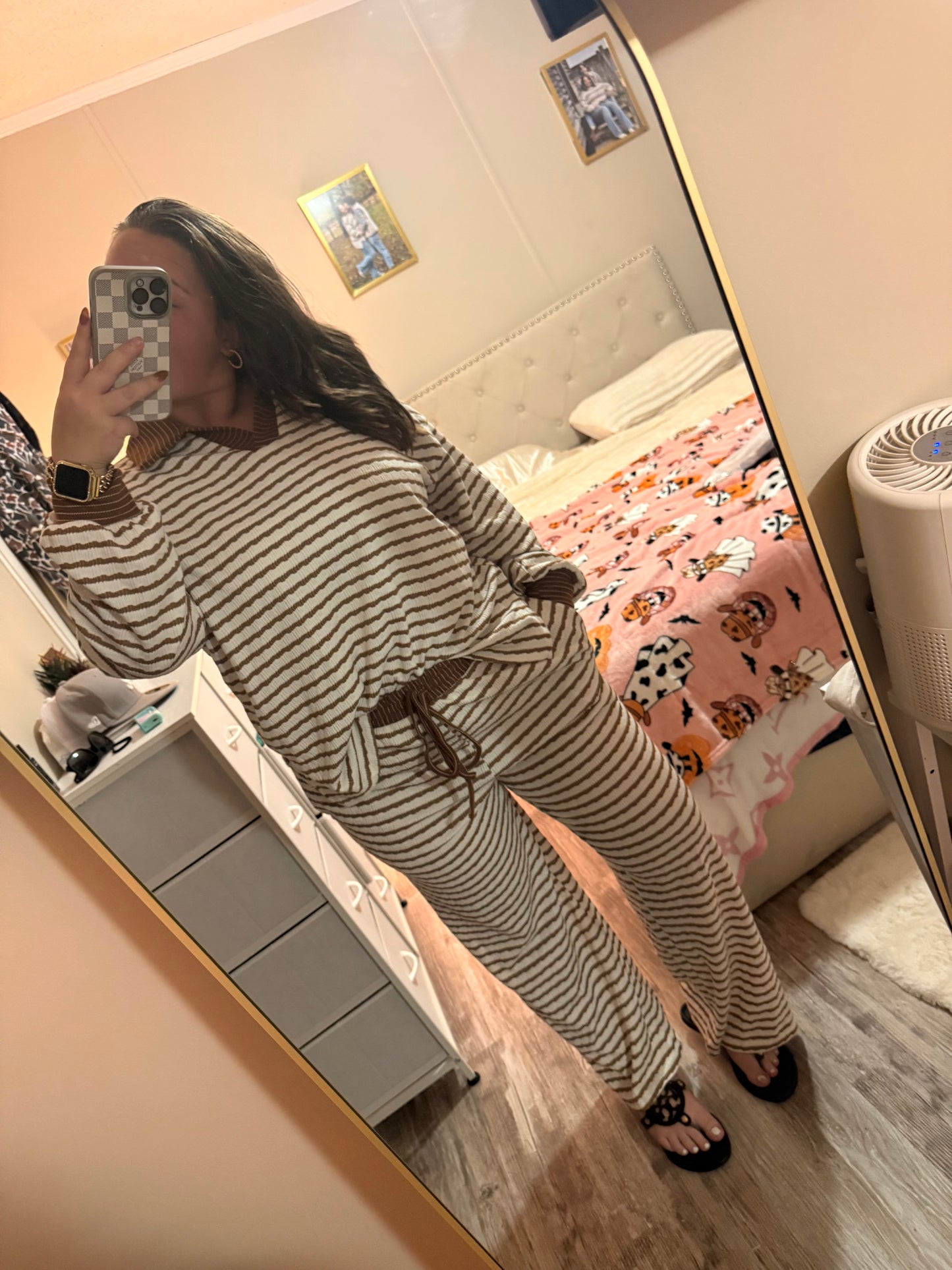 Khaki stripped fall set