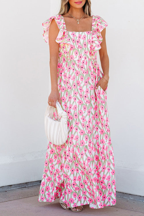 Pink floral maxi dress